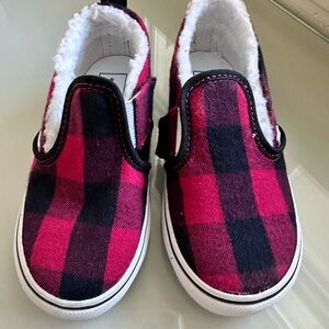 Plaid kids slip-on Vans fur-lined never worn